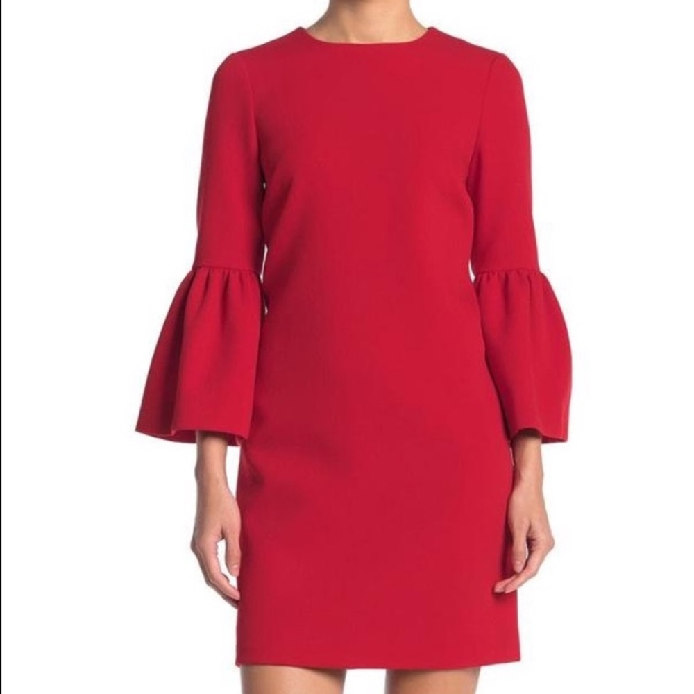 Suistudio Coby Dress Red Wool Ruffle Bell sleeve 100% Wool Size 6